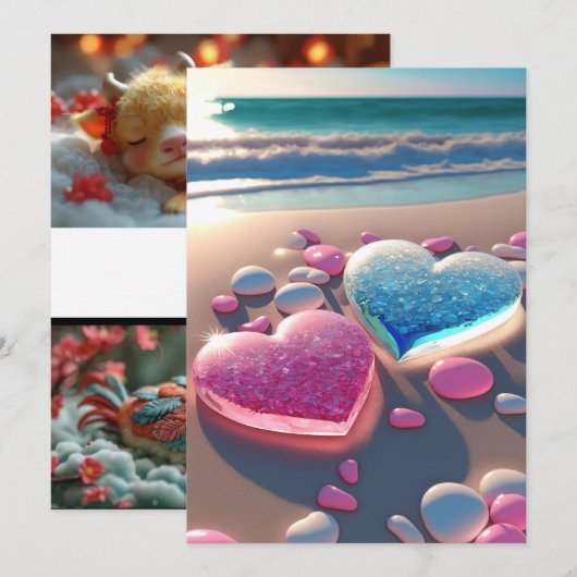 Herz der Küste: Glittering Beach Wedding Invit Einladung (Vorne/Hinten)