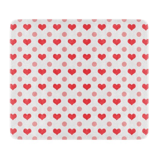 Herz der roten Liebe, pastellrosa Polka-Punkte-Mus Schneidebrett (Vorderseite)