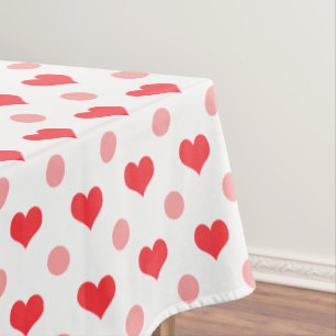 Herz der roten Liebe, pastellrosa Polka-Punkte-Mus Tischdecke
