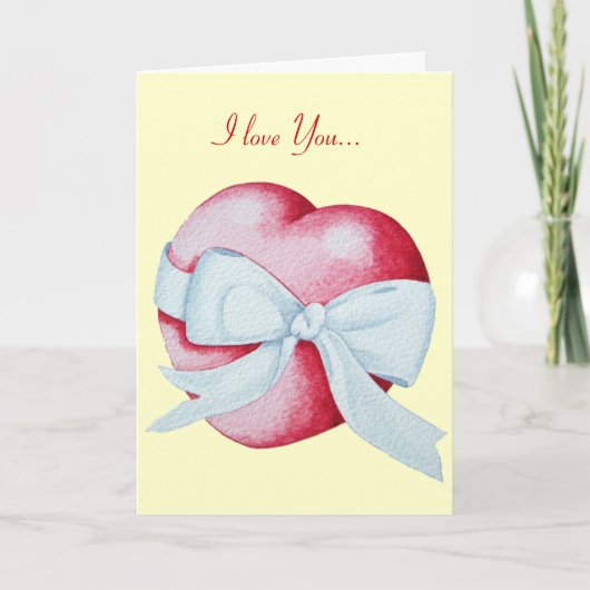 Herz der roten Liebe und weißer Bogen mit romantis Karte (Vorderseite)