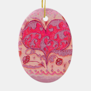 Herz der Volkskunst mit Blättern und Blumen Keramik Ornament