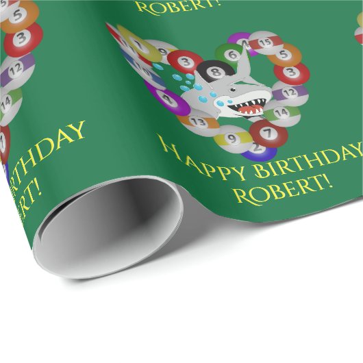 Herz des Billard-Haifisch-Geburtstages Geschenkpapier (Rolleneckpunkt)