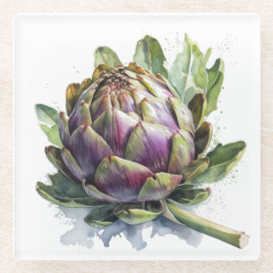 Herz des Gartens: Artichoke in Wasserfarbe Glasuntersetzer