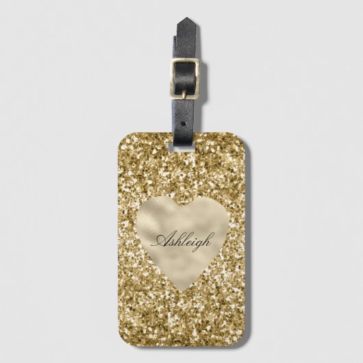Herz des Goldenen Glitzer Personalisiert Gepäckanhänger (Vorderseite Vertikal)