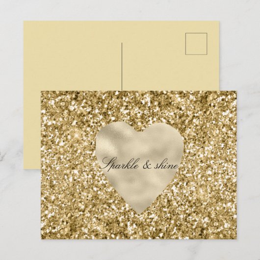 Herz des Goldenen Glitzer Personalisiert Postkarte (Vorne/Hinten)