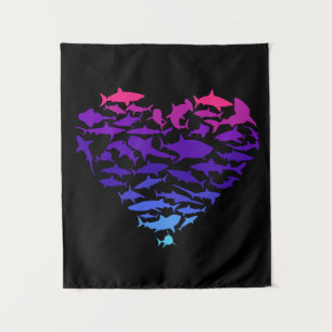 Herz des Hais Hai Lover Farbenfrohe Meereswelt Wandteppich