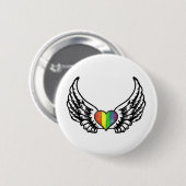 Herz des Regenbogen-Stolz-GLBT mit Flügeln Button (Vorne & Hinten)