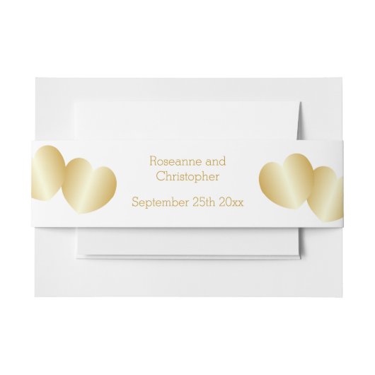 Herz Design Gold farbige Hochzeit Einladungsbanderole (Vorderseite Beispiel)