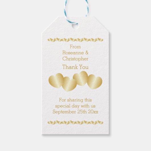 Herz Design Gold farbige Hochzeit Geschenkanhänger (Vorderseite)