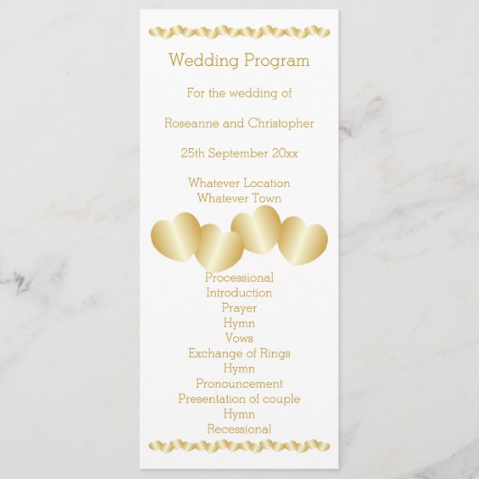 Herz Design Gold farbige Hochzeit Programm (Vorderseite)