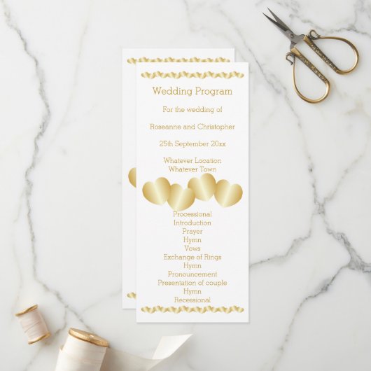 Herz Design Gold farbige Hochzeit Programm (Vorderseite/Rückseite Beispiel)