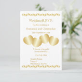 Herz Design Gold farbige Hochzeit RSVP Karte (Stehend Vorderseite)