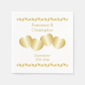Herz Design Gold farbige Hochzeit Serviette (Vorderseite)