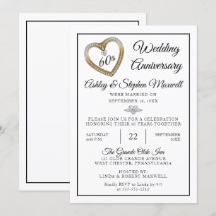 Herz-Diamanten 60. Hochzeitstag-Party Einladung