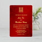 Herz Doppeltes Glück Red Gold Chinesische Hochzeit Folieneinladung (Stehend vorne)