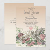 Herz Doves Rose Rosa Romance Brautparty Einladung (Vorne/Hinten)