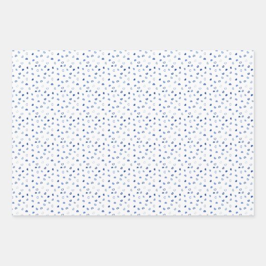 Herz - Dunkles bis helles Blau auf Weiß Geschenkpapier Set (Vorderseite)