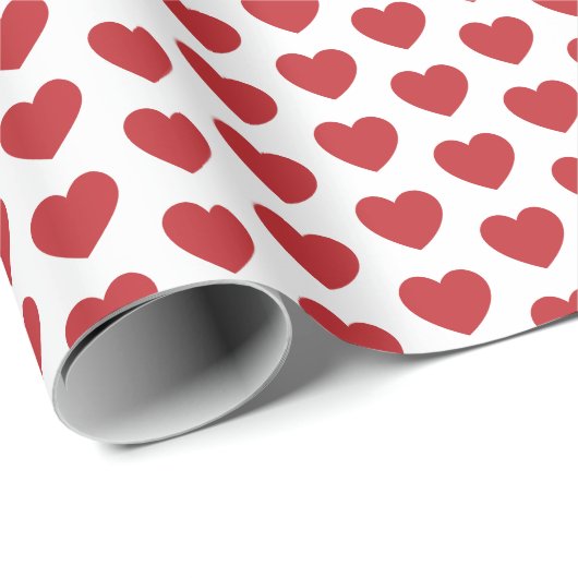 Herz, dunkles Rot auf weißem Umschlagpapier Geschenkpapier (Rolleneckpunkt)