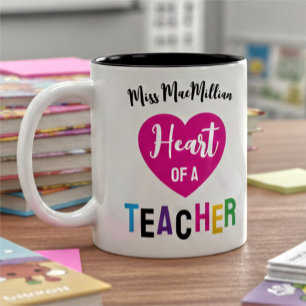 Herz eines Lehrer-Geschenks Pink Schwarze Schrift Zweifarbige Tasse