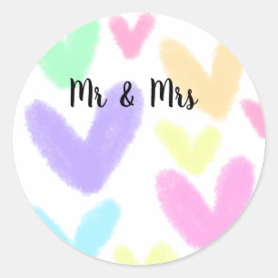 Herz einfache minimale Text Stil Hochzeit Mr & mrs Runder Aufkleber
