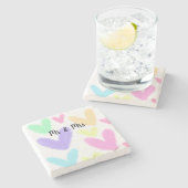 Herz einfache minimale Text Stil Hochzeit Mr & mrs Steinuntersetzer (Seitenansicht)