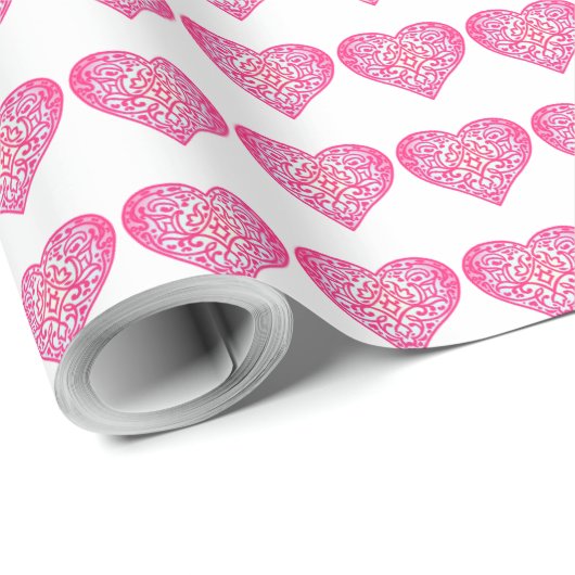 Herz Einzigartiges Muster Rot Blau Gelb Geschenkpapier (Rolleneckpunkt)