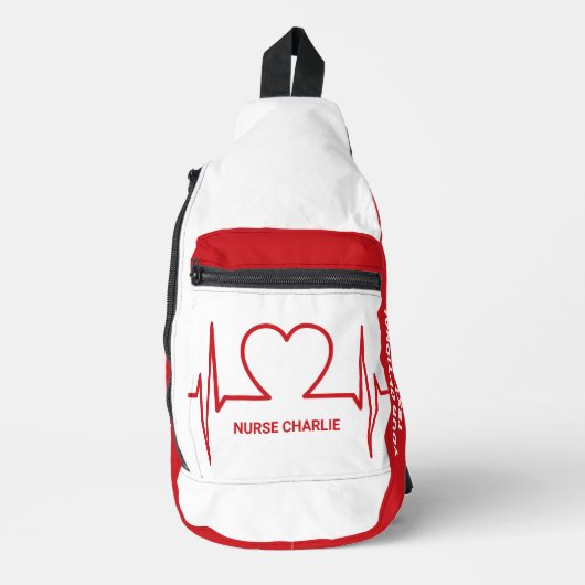 Herz EKG individuelle Name & Beruf Crossbody Bag (Vorderseite)
