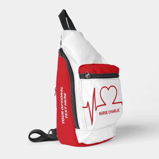 Herz EKG individuelle Name & Beruf Crossbody Bag (Linke Seite)