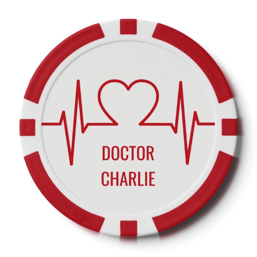 Herz EKG individuelle Name & Beruf Poker Chips (Vorderseite)