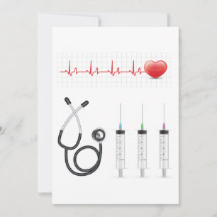 Herz-EKG-Monitor mit Stethoskop und Spritzen Einladung