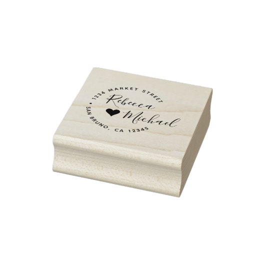 Herz & Elegante Round Text Wedding Rücksendeadress Gummistempel (Stempel)