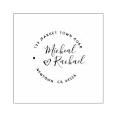 Herz & Elegante Round Text Wedding Rücksendeadress Gummistempel (Prägung)
