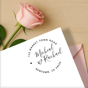 Herz & Elegante Round Text Wedding Rücksendeadress Gummistempel