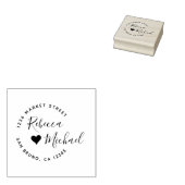Herz & Elegante Round Text Wedding Rücksendeadress Gummistempel (Stempel)
