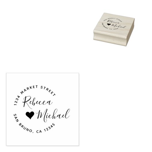 Herz & Elegante Round Text Wedding Rücksendeadress Gummistempel (Stempel)