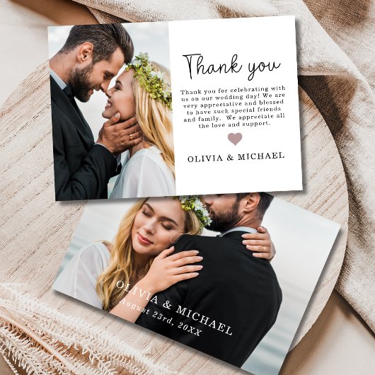 Herz Elegantes Script Foto Hochzeit Danke Karte