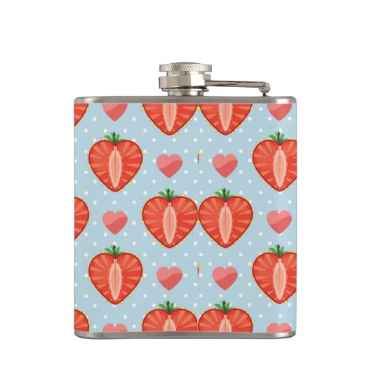 Herz-Erdbeeren mit Tupfen und Herzen Flachmann (Rückseite)