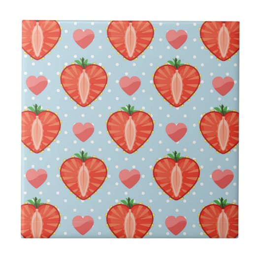 Herz-Erdbeeren mit Tupfen und Herzen Fliese (Vorderseite)