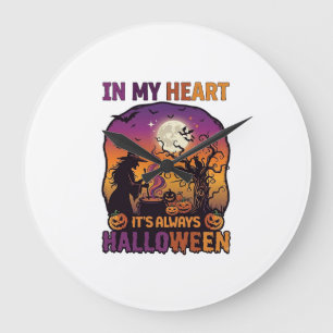 Herz Es ist immer Halloween Hexe Kessel Baum Muh Große Wanduhr