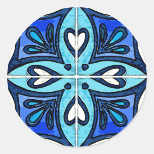 Herz-Fliesen inspiriert durch Portugiese Azulejos Runder Aufkleber
