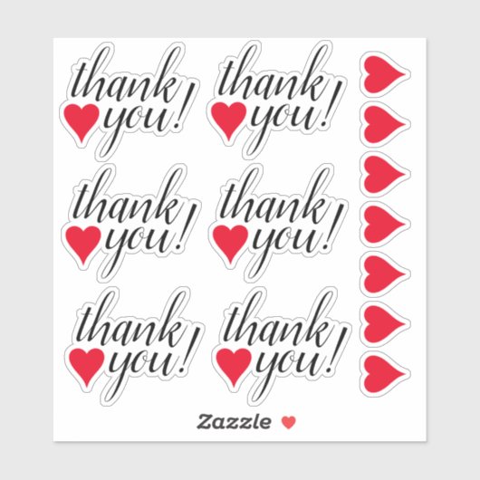 Herz Formen & Dankbarkeit "Danke!" Aufkleber (Blatt)