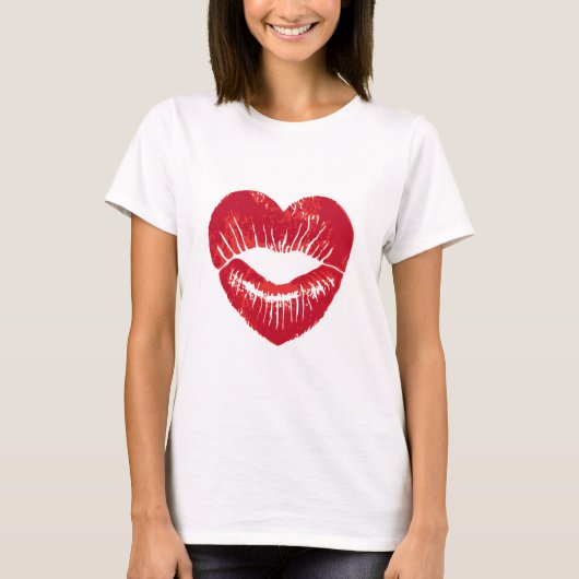 Herz formte Lippen, Lippenstiftspuren, Kuss T-Shirt (Vorderseite)