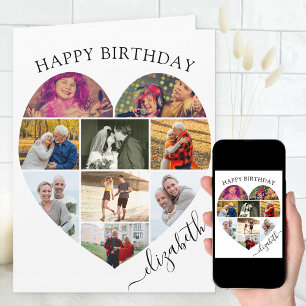 Herz-Foto-Collage 9 Bilder Schriftname Geburtstag Karte