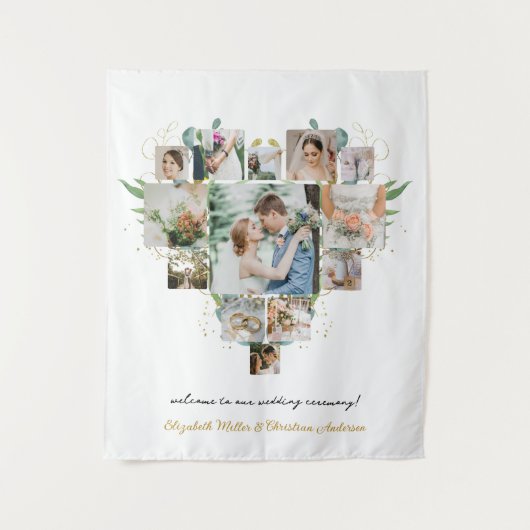 Herz Foto Collage Romantische Paare Hochzeit Wandteppich (Vorderseite)