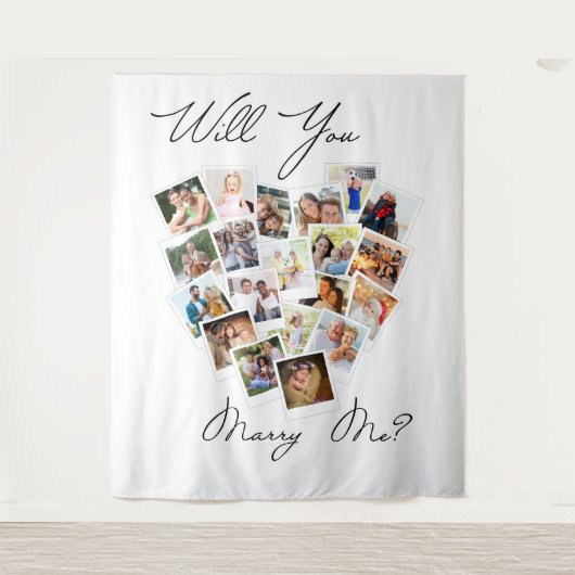 Herz Foto Collage werden Sie heiraten mir Skript Wandteppich (Vorderseite)