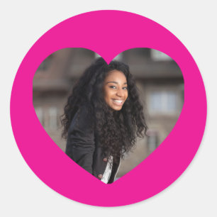 Herz Foto Hot Pink Runder Aufkleber