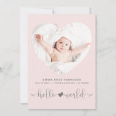 Herz Foto Pink Girl Birth Ankündigung (Vorderseite)