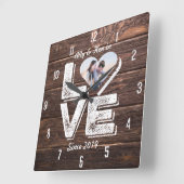 Herz-Foto Rahmen Liebe Rustikales Holz Monogramm Quadratische Wanduhr (Winkel)