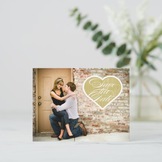 Herz | Foto Save the Date Postkarte (Stehend Vorderseite)