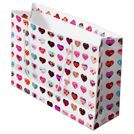 Herz-FotoCollage Große Geschenktüte (Vorderseite Schrägansicht)